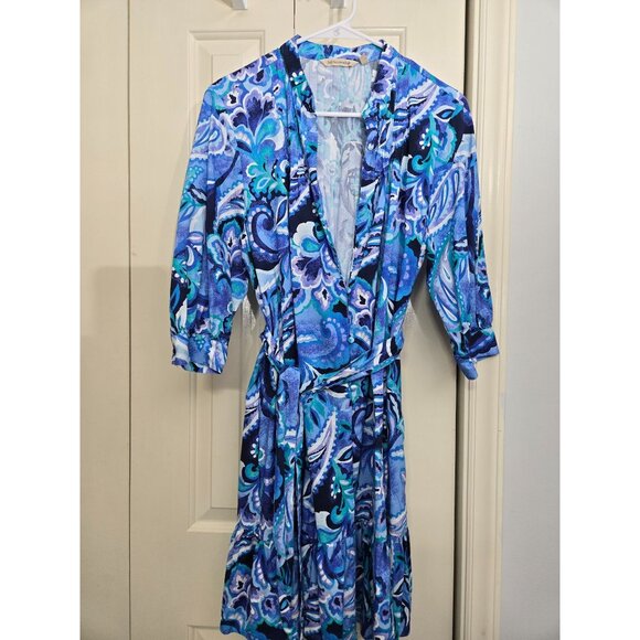 Soft Surroundings Womens PL Blue Paisley Dress 3/4 Sleeve Cotton/Rayon - Picture 1 of 6